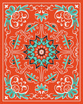 Orange Teal Floral Mandala Motif Rug