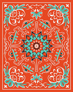 Orange Teal Floral Mandala Motif Rug