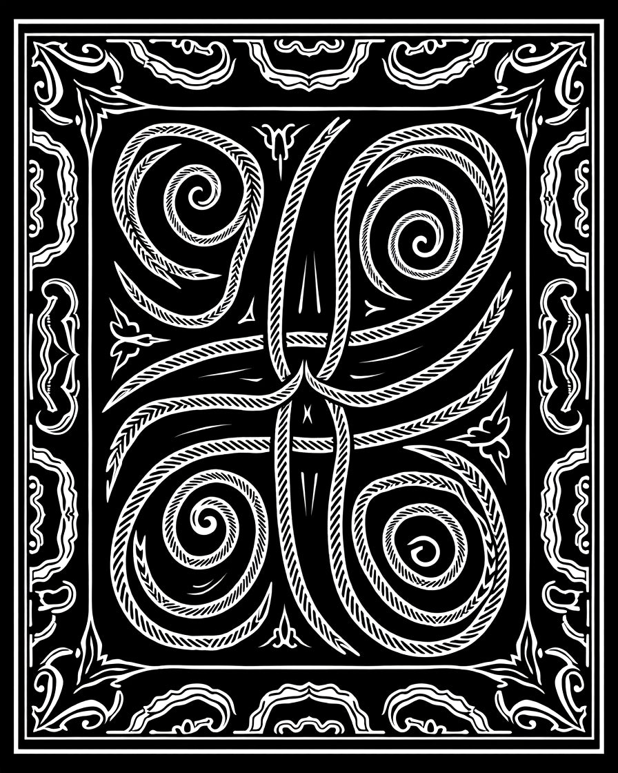 Ornate Black and White Scrollwork Design Rug