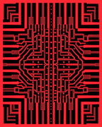 Circuit Board Inspired Geometric Design Rug