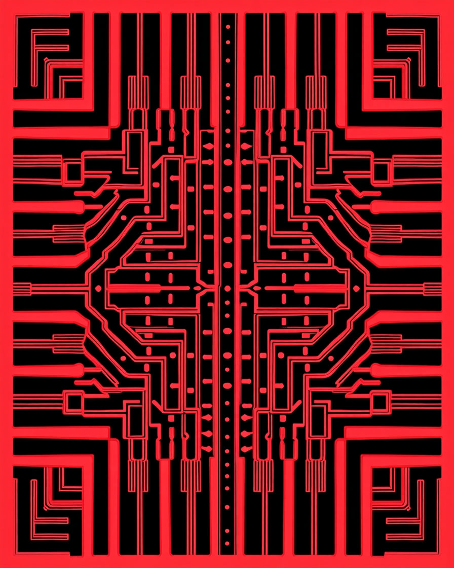 Circuit Board Inspired Geometric Design Rug