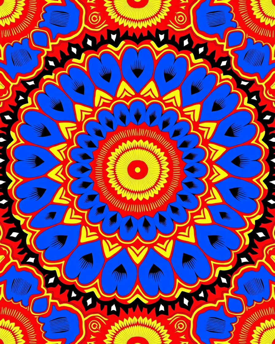 Vibrant Blue Yellow Sunburst Mandala Rug