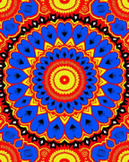 Vibrant Blue Yellow Sunburst Mandala Rug