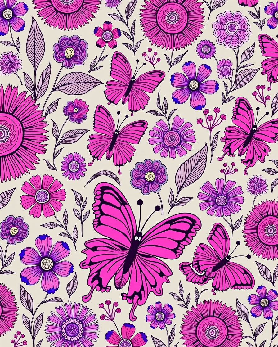 Vibrant Pink Butterflies Floral Garden Rug
