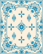 Elegant Blue Floral Medallion Pattern Rug