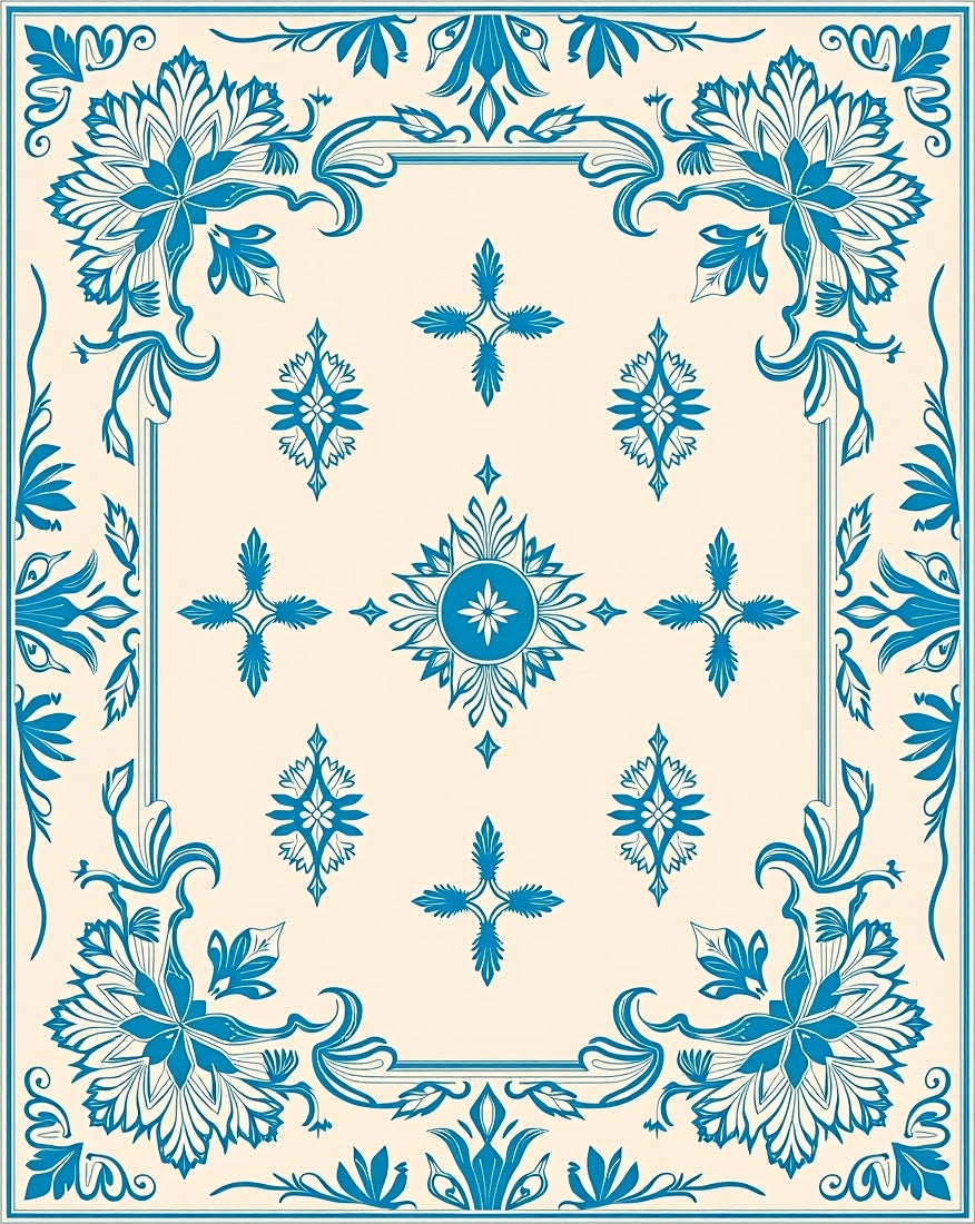 Elegant Blue Floral Medallion Pattern Rug
