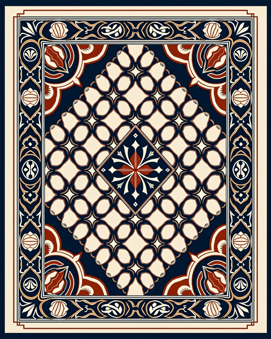 Ornate Floral Geometric Medallion Design Rug