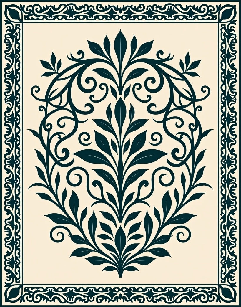 Classic Floral Scrollwork Border Design Rug