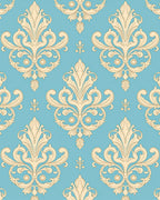 Blue Cream Baroque Scroll Pattern Rug