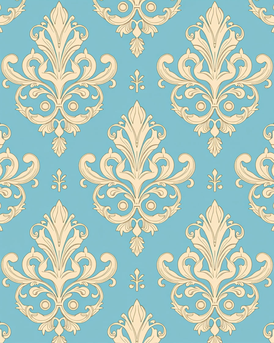 Blue Cream Baroque Scroll Pattern Rug