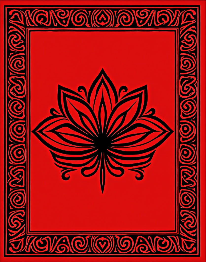Bold Red Black Floral Mandala Rug