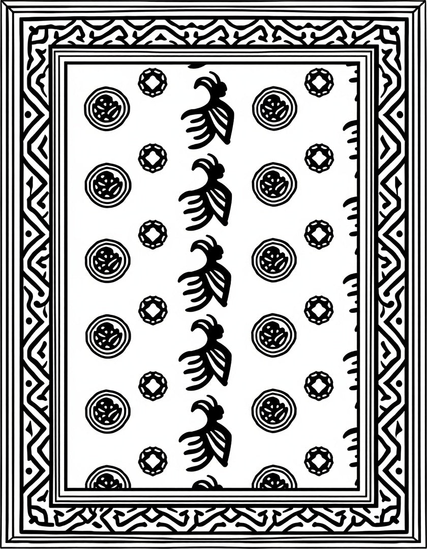 Bold Figures Circular Accents Geometric Border Rug