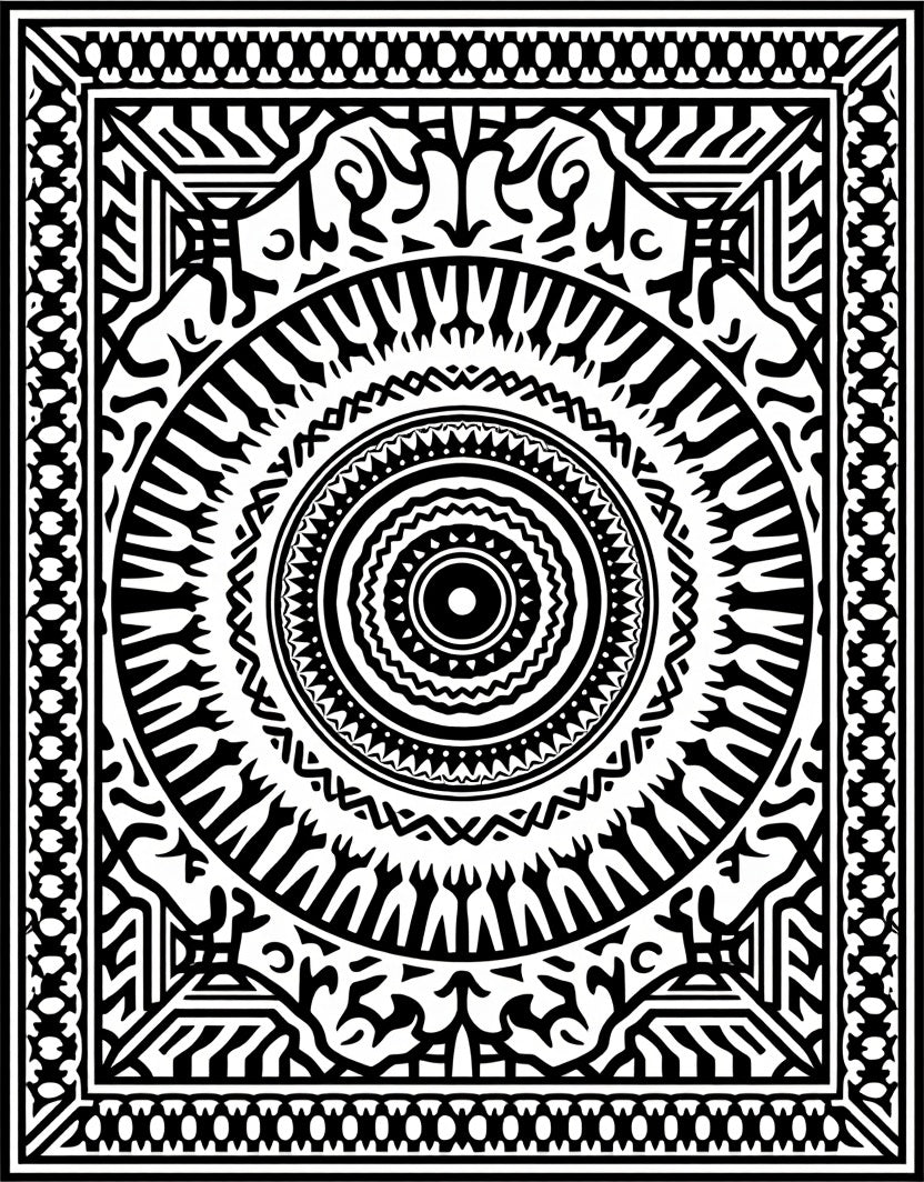 Bold Circular Tribal Pattern Rug