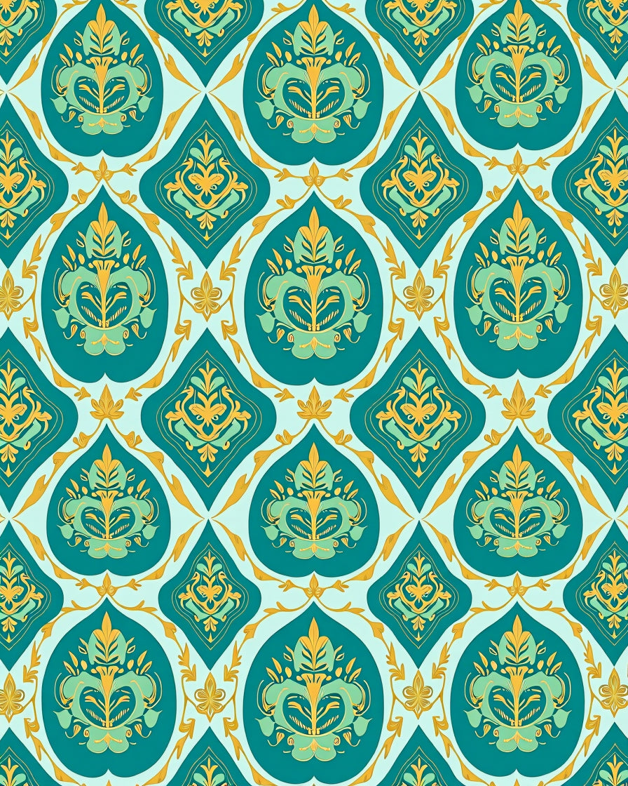 Teal Swirl Floral Ornament Rug