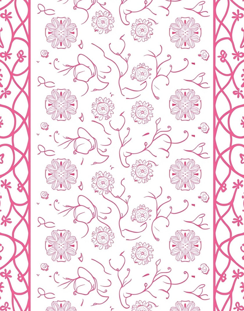 Pink Floral Vine Outline Design Rug
