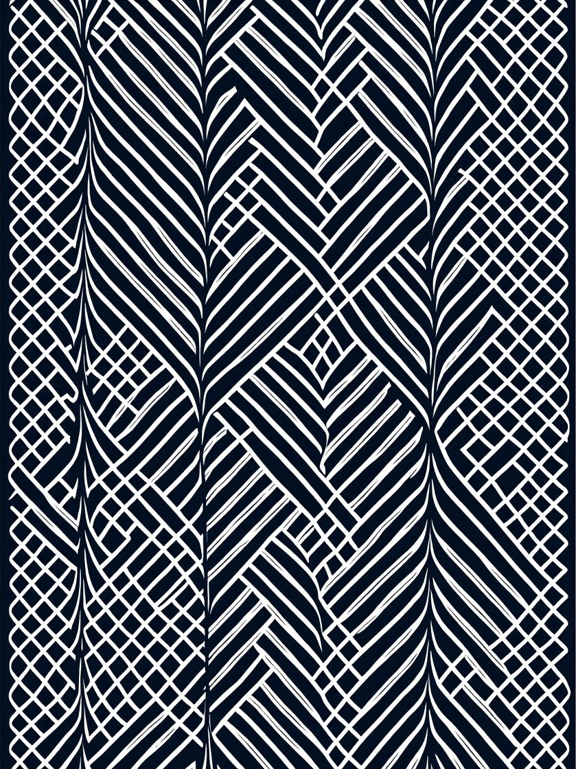 Monochrome Striped Interlocking Diamond Pattern Rug