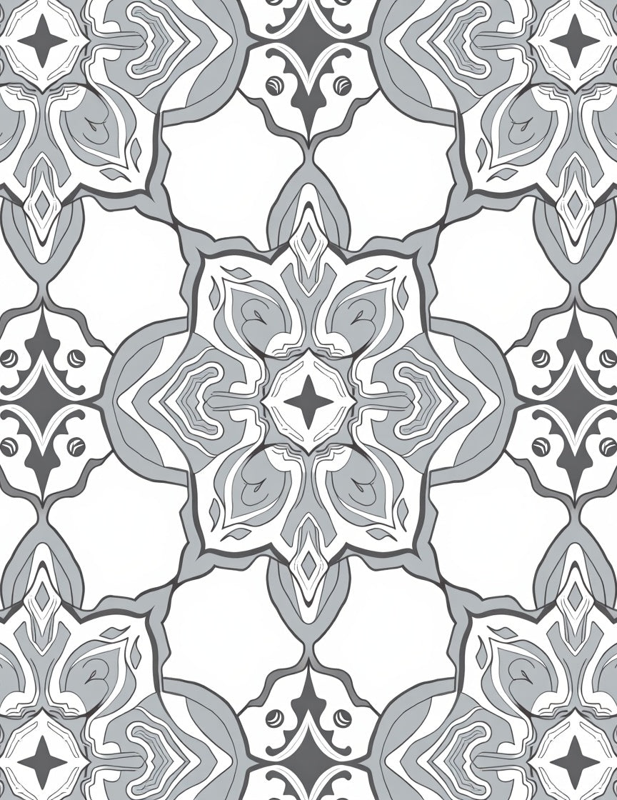 Intricate Gray Talavera Tile Pattern Rug