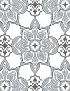 Intricate Gray Talavera Tile Pattern Rug
