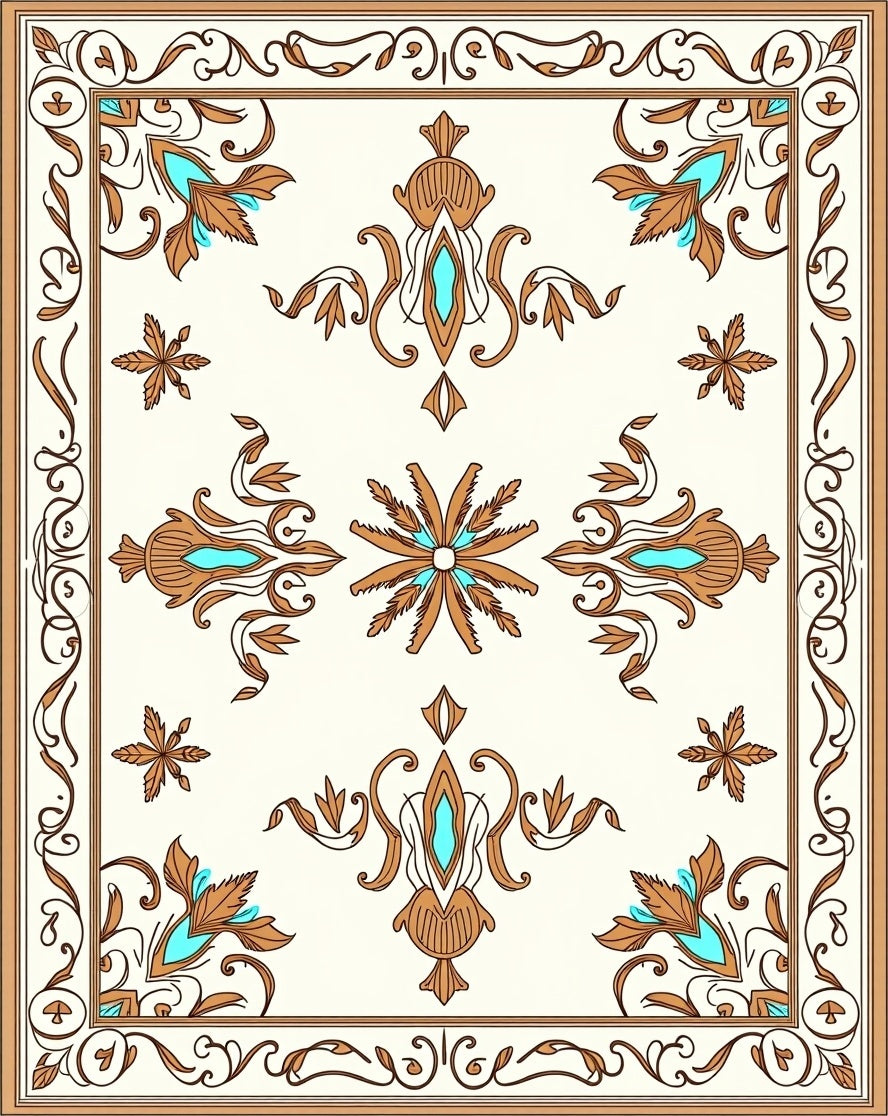Ornate Floral Leaf Medallion Design Rug