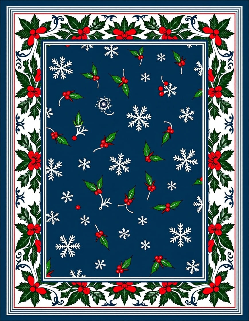Winter Snowflake Holly Berry Border Rug