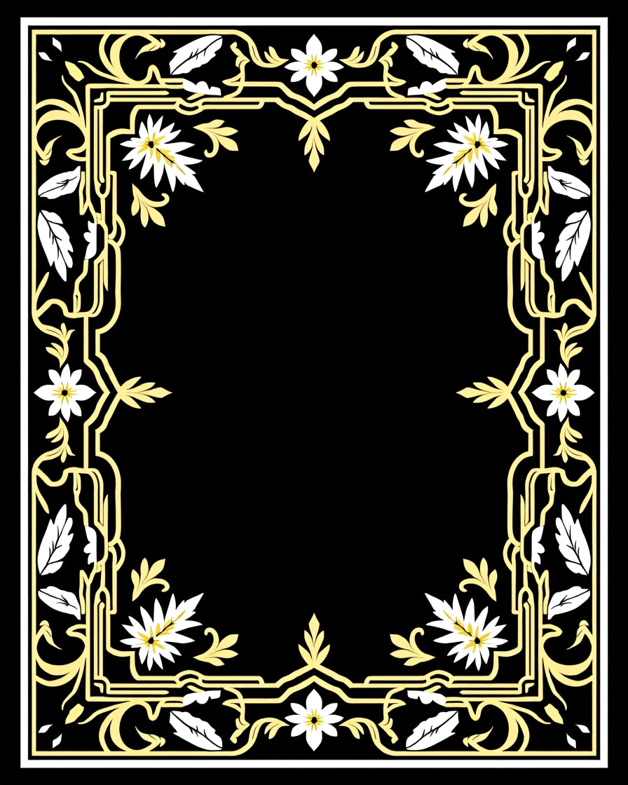 Golden Floral Frame with Petal Accents Rug