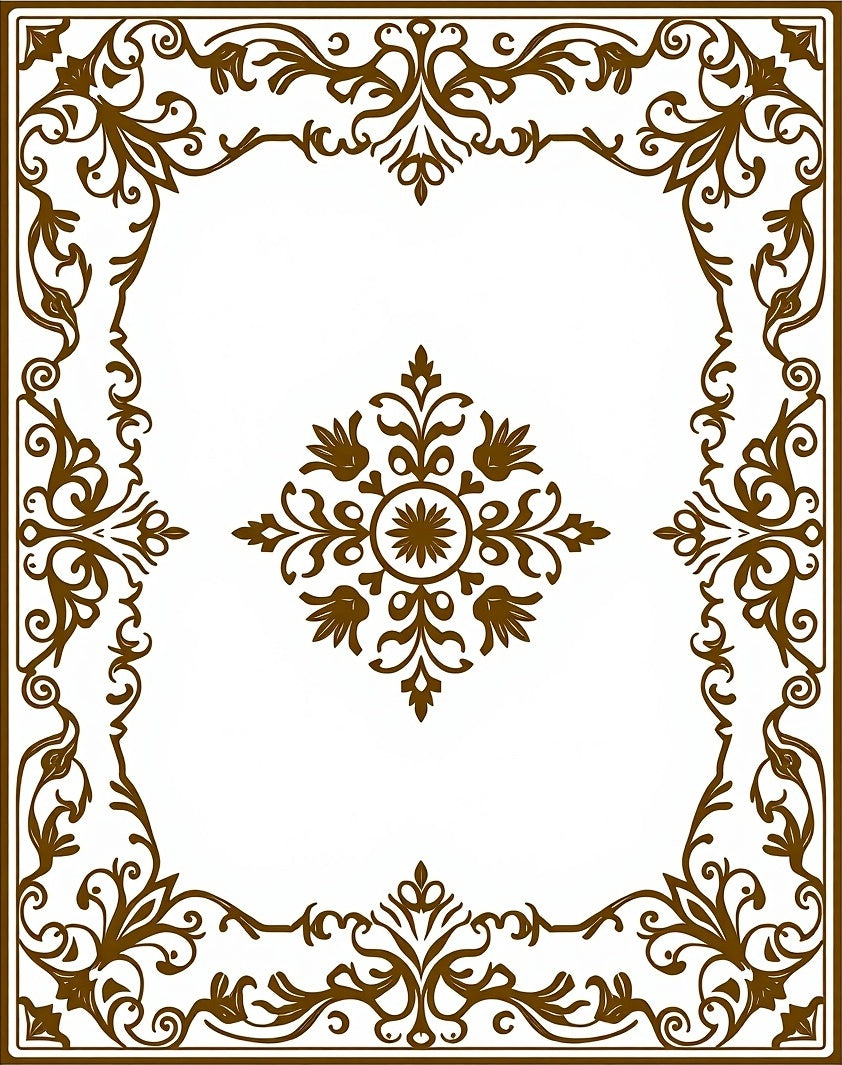 Ornate Brown Floral Scrollwork Design Rug