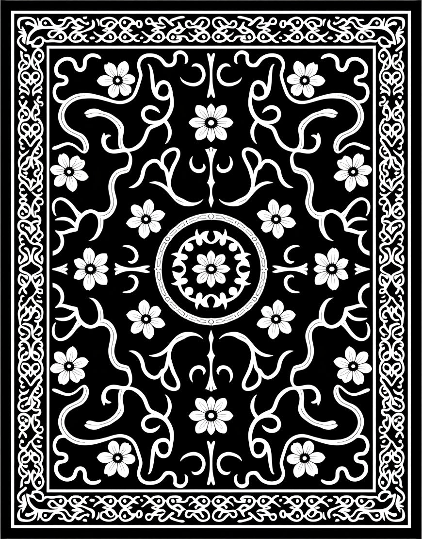 Classic White Floral Scrollwork Pattern Rug