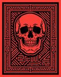 Bold Red Skull Geometric Pattern Rug