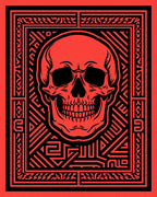 Bold Red Skull Geometric Pattern Rug
