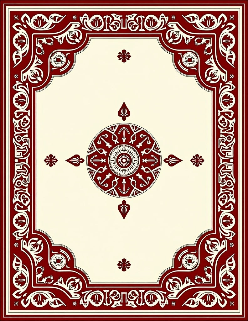 Ornate Red and Cream Medallion Pattern Rug