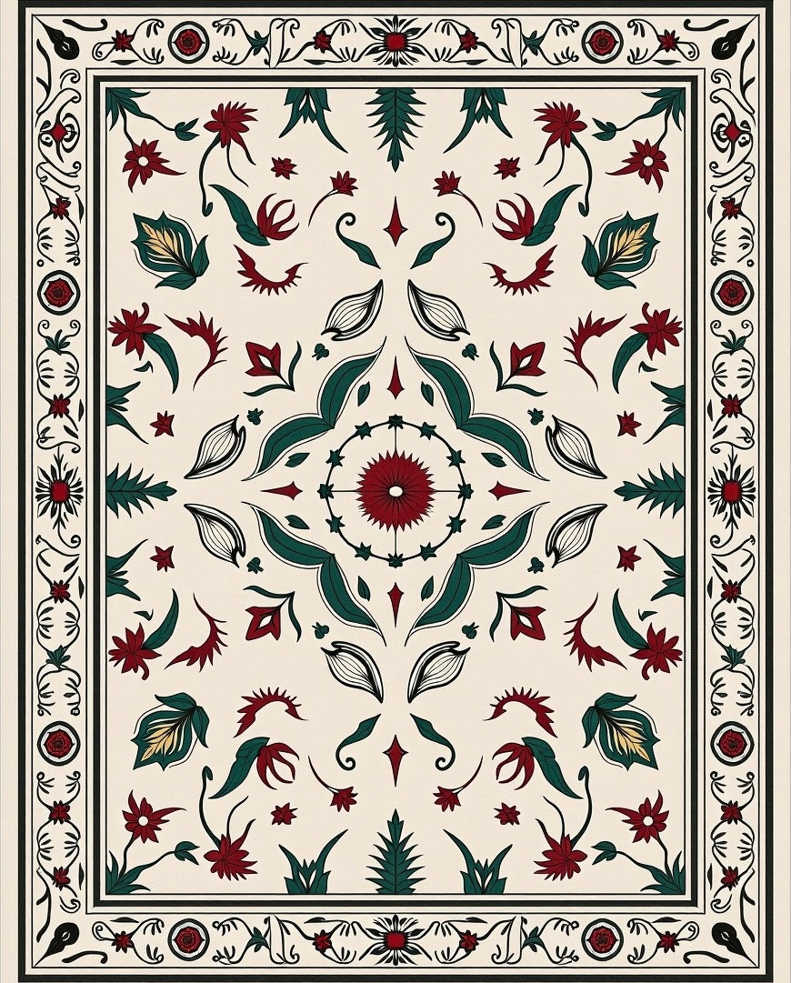 Ornate Floral Leaf Motif Rug