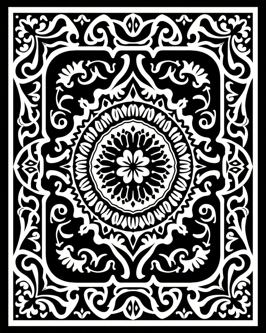 Monochromatic Floral Mandala Pattern Rug