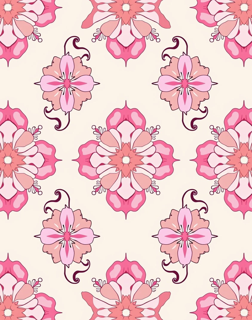 Pink Floral Mandala Pattern Rug