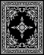 Ornate Floral Scrollwork Black and White Rug