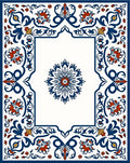 Ornate Blue Red Floral Mandala Rug