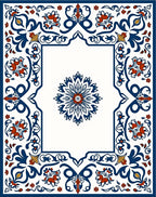 Ornate Blue Red Floral Mandala Rug