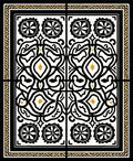 Intricate Black Gold Floral Tile Rug