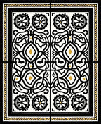 Intricate Black Gold Floral Tile Rug