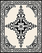 Black Cream Ornamental Scrollwork Pattern Rug