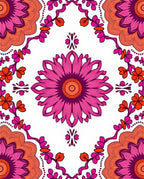 Vibrant Pink Orange Floral Mandala Pattern Rug