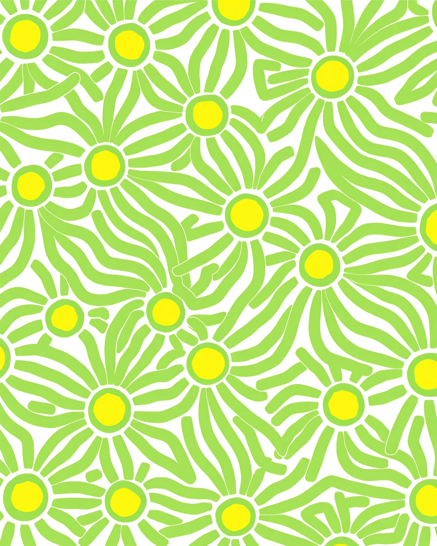 Whimsical Green Yellow Daisy Pattern Rug