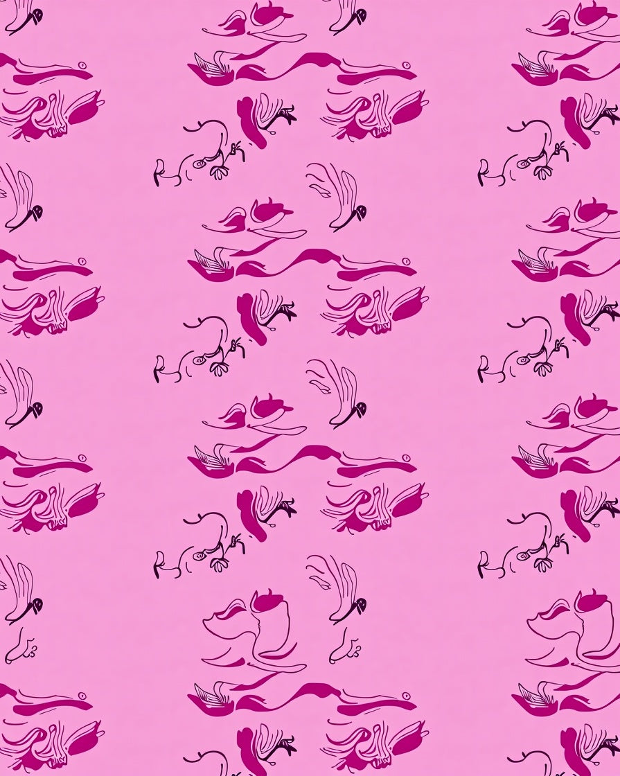 Abstract Whimsical Pink Line Art Design Rug