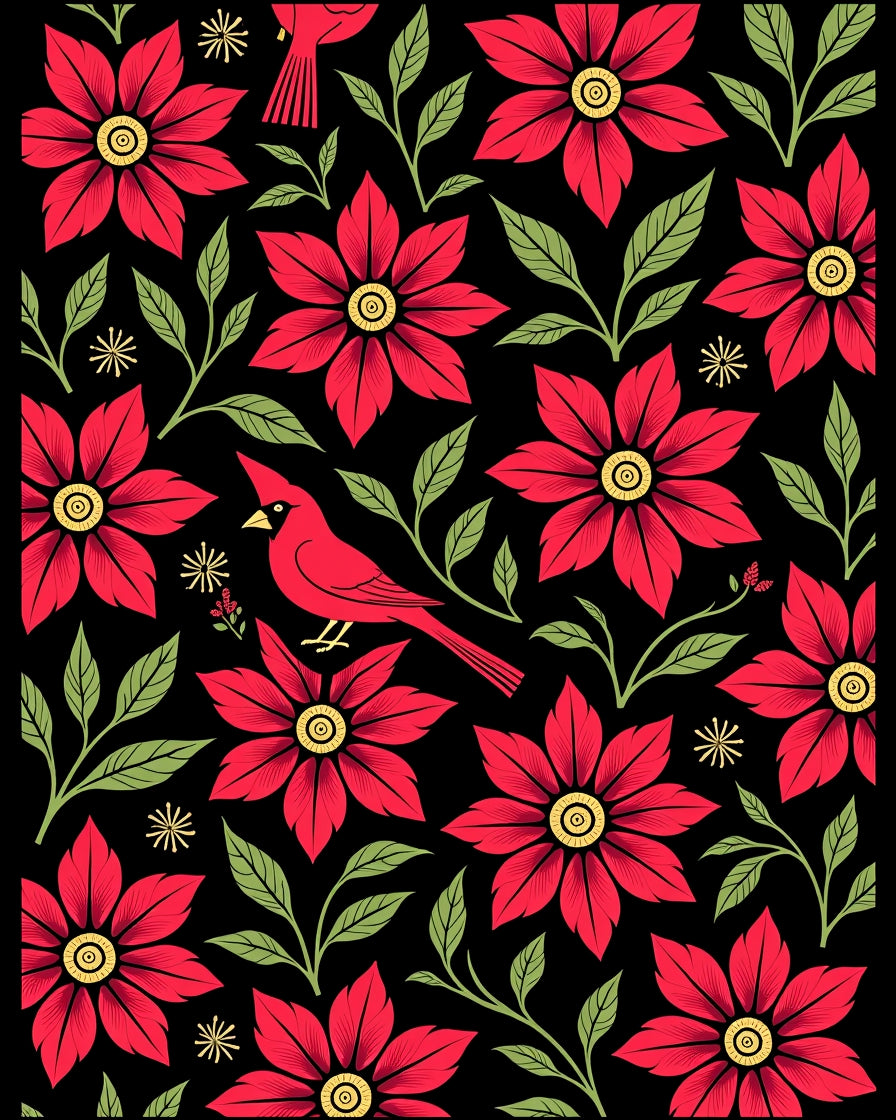 Crimson Cardinal Floral Garland Rug