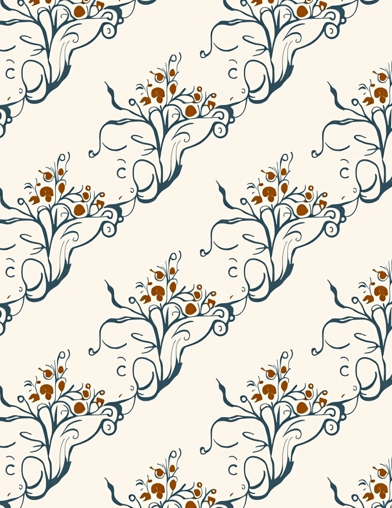 Brown Leafy Swirl Pattern Rug