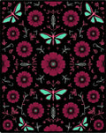 Crimson Flower Turquoise Butterfly Collage Rug