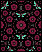 Crimson Flower Turquoise Butterfly Collage Rug