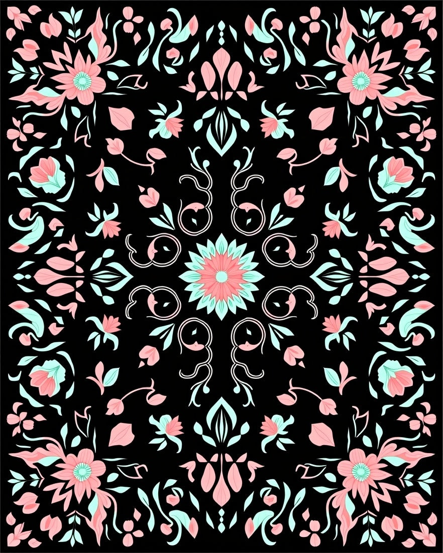 Floral Botanic In Black Design Rug