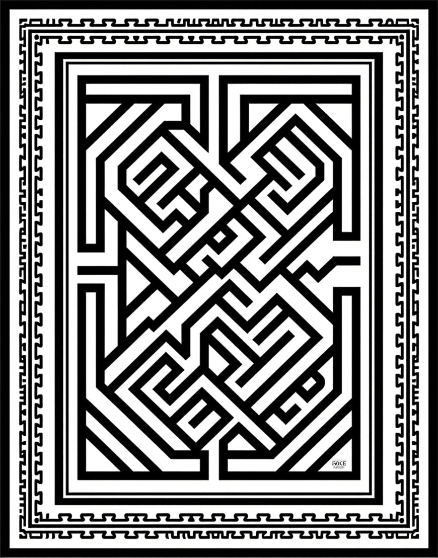 Bold Geometric Maze Pattern Rug
