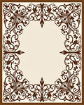 Brown Floral Scrollwork Border Pattern Rug