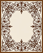 Brown Floral Scrollwork Border Pattern Rug